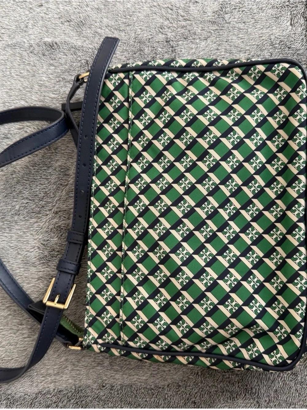Tory Burch Green and Navy Patterned Crossbody Bag